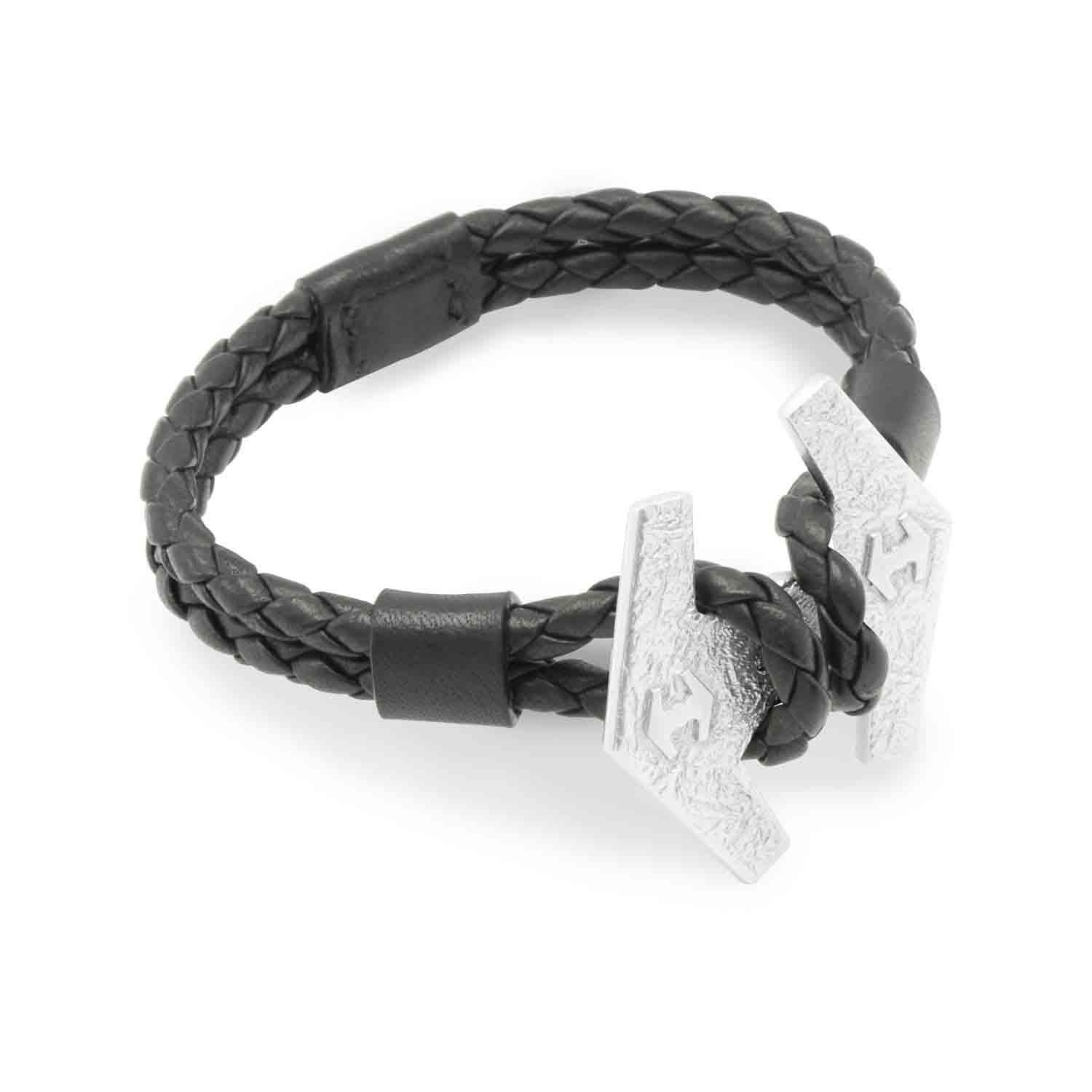 Sterling Silver STARK bracelet in braided leather, unique design | TREEM