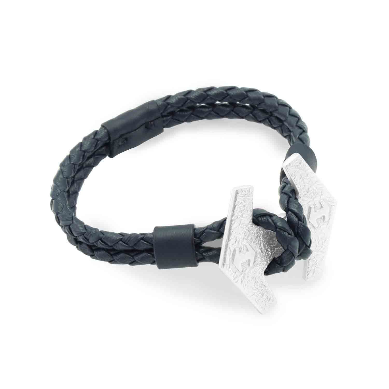 Sterling Silver STARK bracelet in braided leather, unique design | TREEM